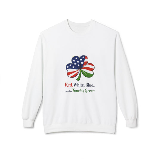 Red, White, Blue shamrock with green accent Sweatshirt | American Irish St. Patrick's Day