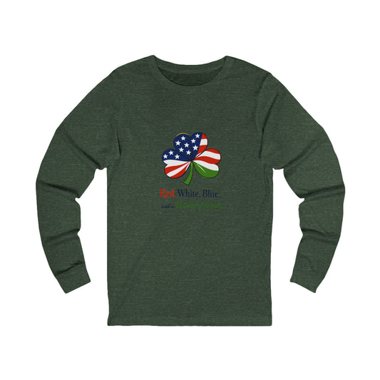 Patriotic Shamrock Long Sleeve Tee | Red White Blue with a Touch of Green