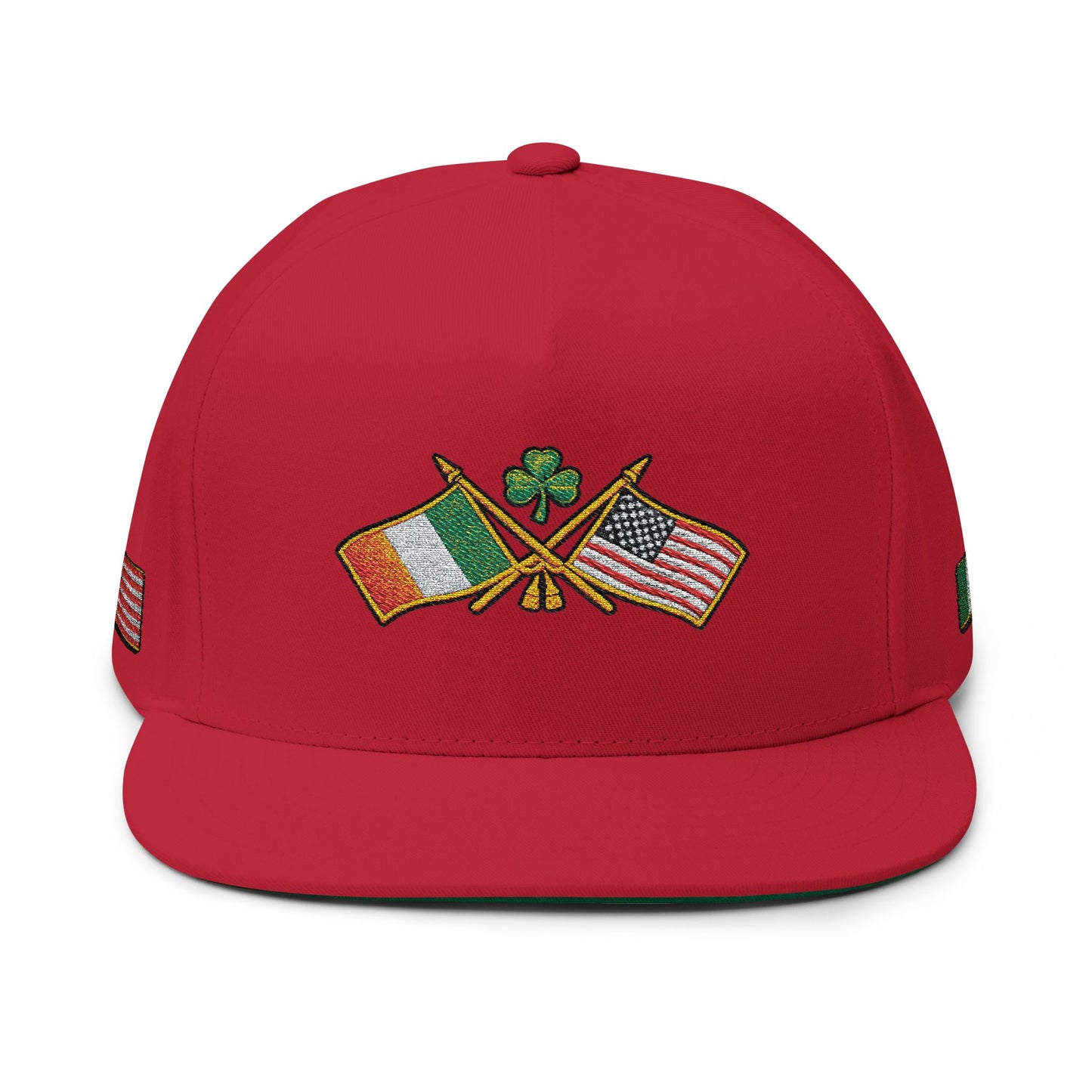 Irish American Flag Crossed Flags Cap | Embroidered Flat Bill Cap