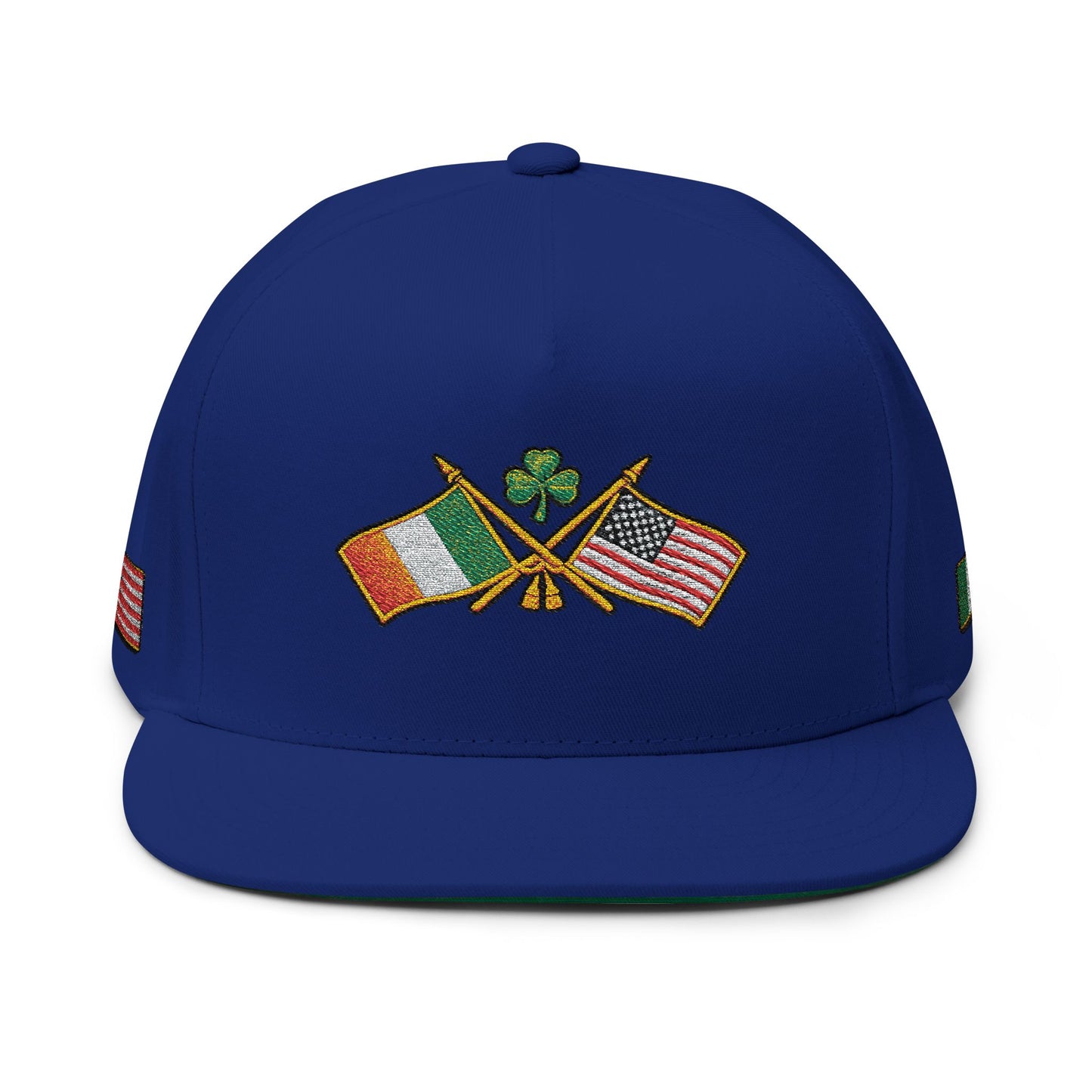 Irish American Flag Crossed Flags Cap | Embroidered Flat Bill Cap