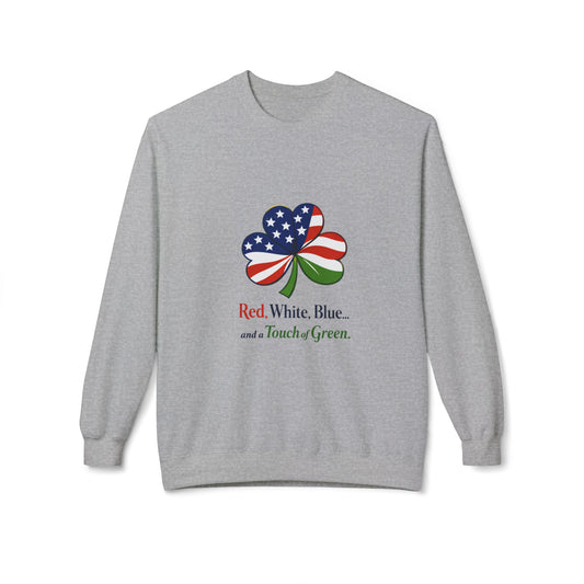 Red, White, Blue shamrock with green accent Sweatshirt | American Irish St. Patrick's Day