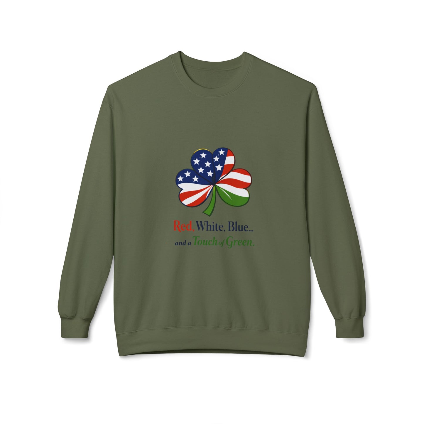 Red, White, Blue shamrock with green accent Sweatshirt | American Irish St. Patrick's Day