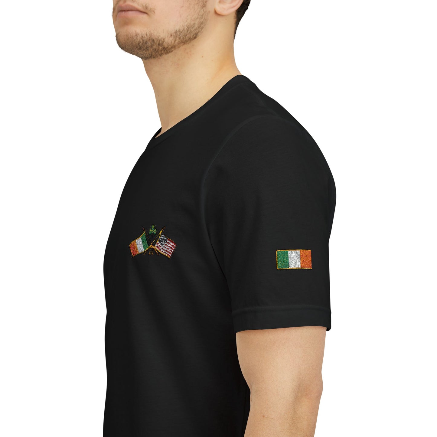 Irish American Pride T-Shirt | Small Chest & Sleeve Patch Design