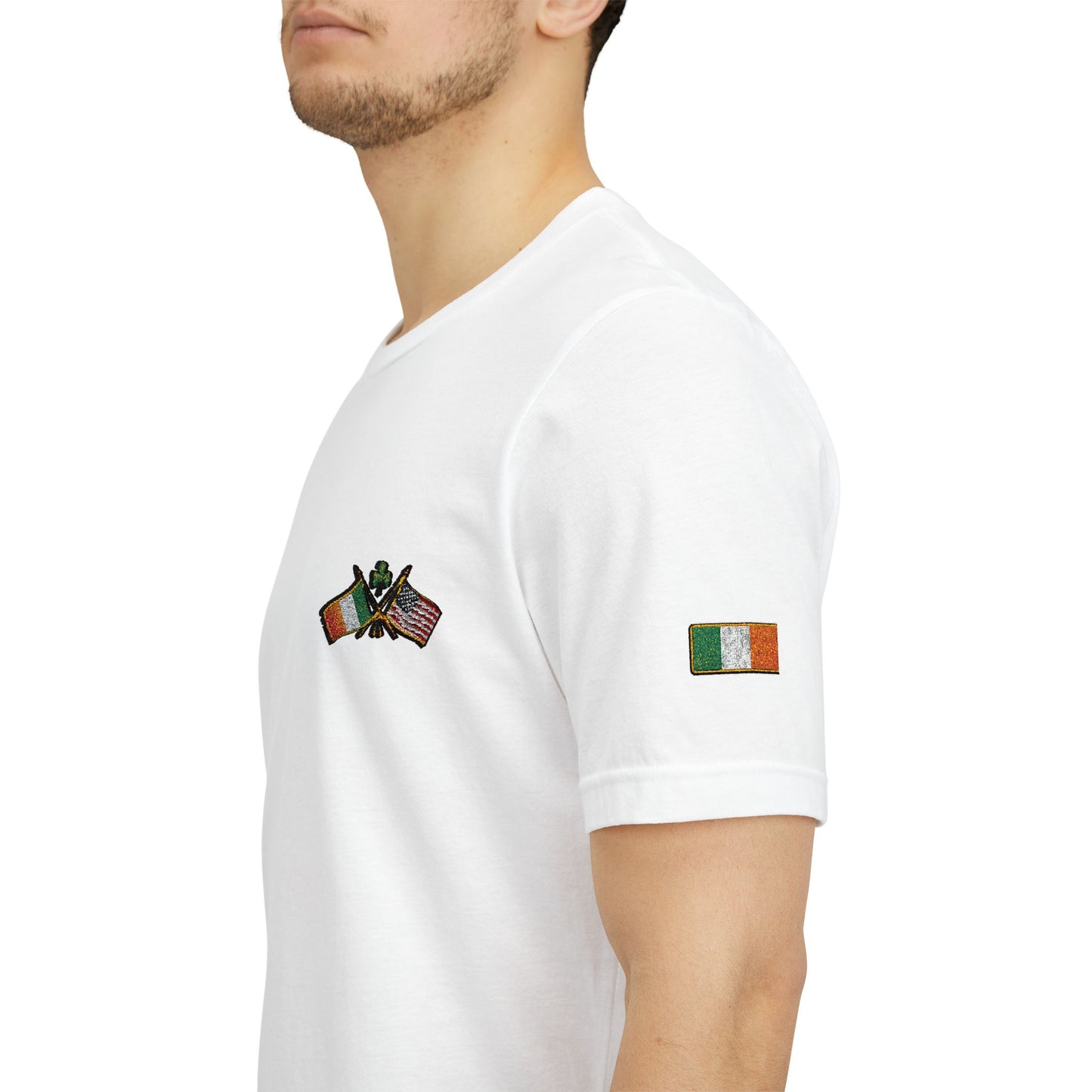 Irish American Pride T-Shirt | Small Chest & Sleeve Patch Design