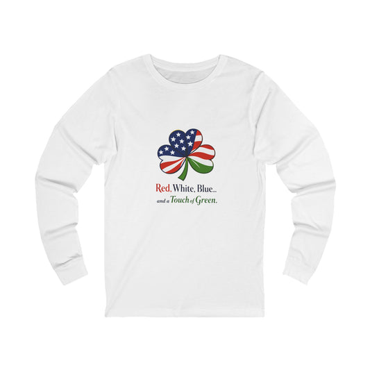 Patriotic Shamrock Long Sleeve Tee | Red White Blue with a Touch of Green