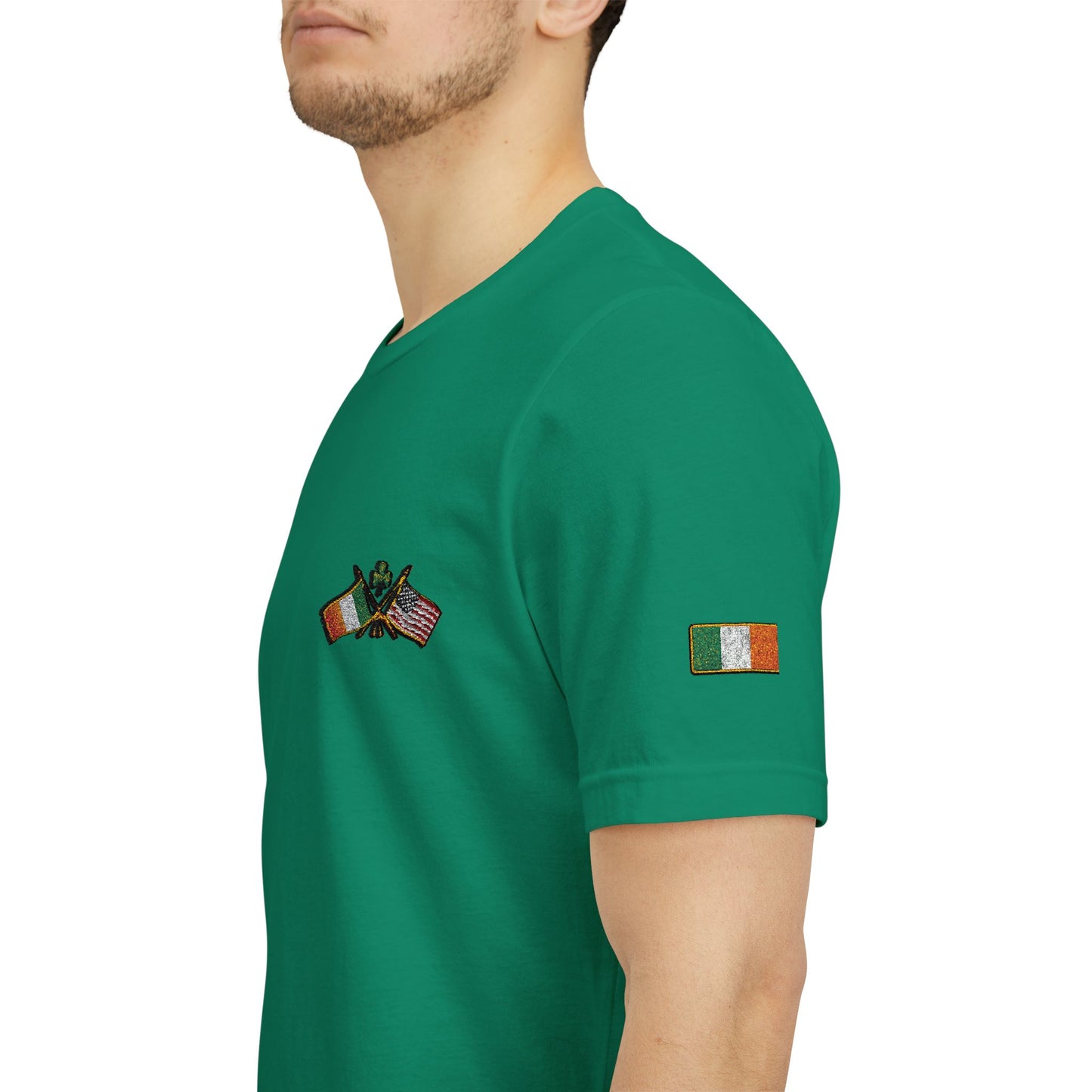 Irish American Pride T-Shirt | Small Chest & Sleeve Patch Design