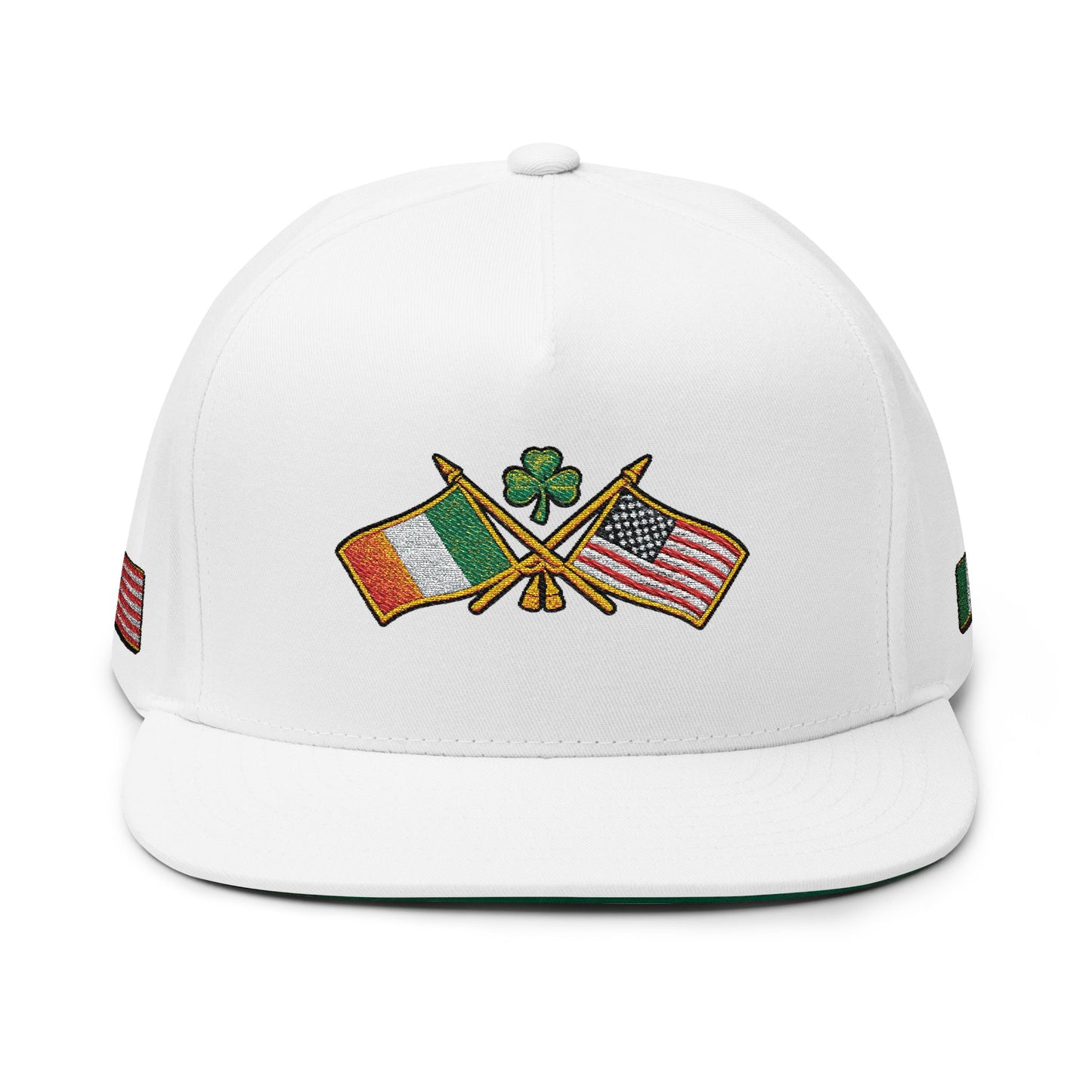Irish American Flag Crossed Flags Cap | Embroidered Flat Bill Cap