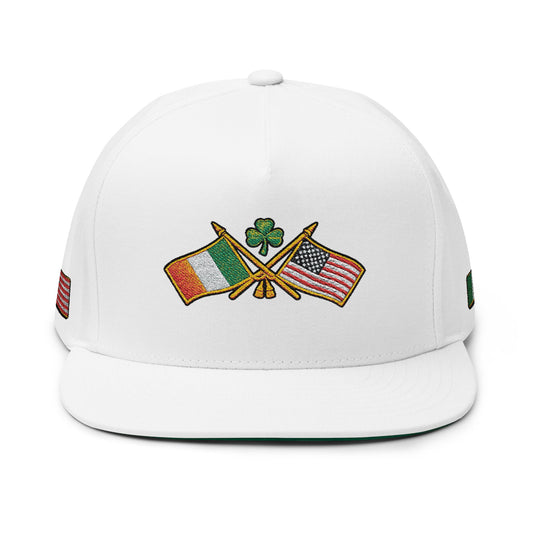 Irish American Flag Crossed Flags Cap | Embroidered Flat Bill Cap