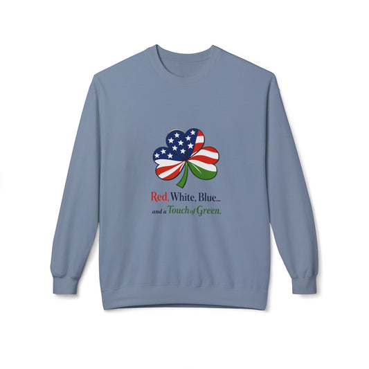 Red, White, Blue shamrock with green accent Sweatshirt | American Irish St. Patrick's Day