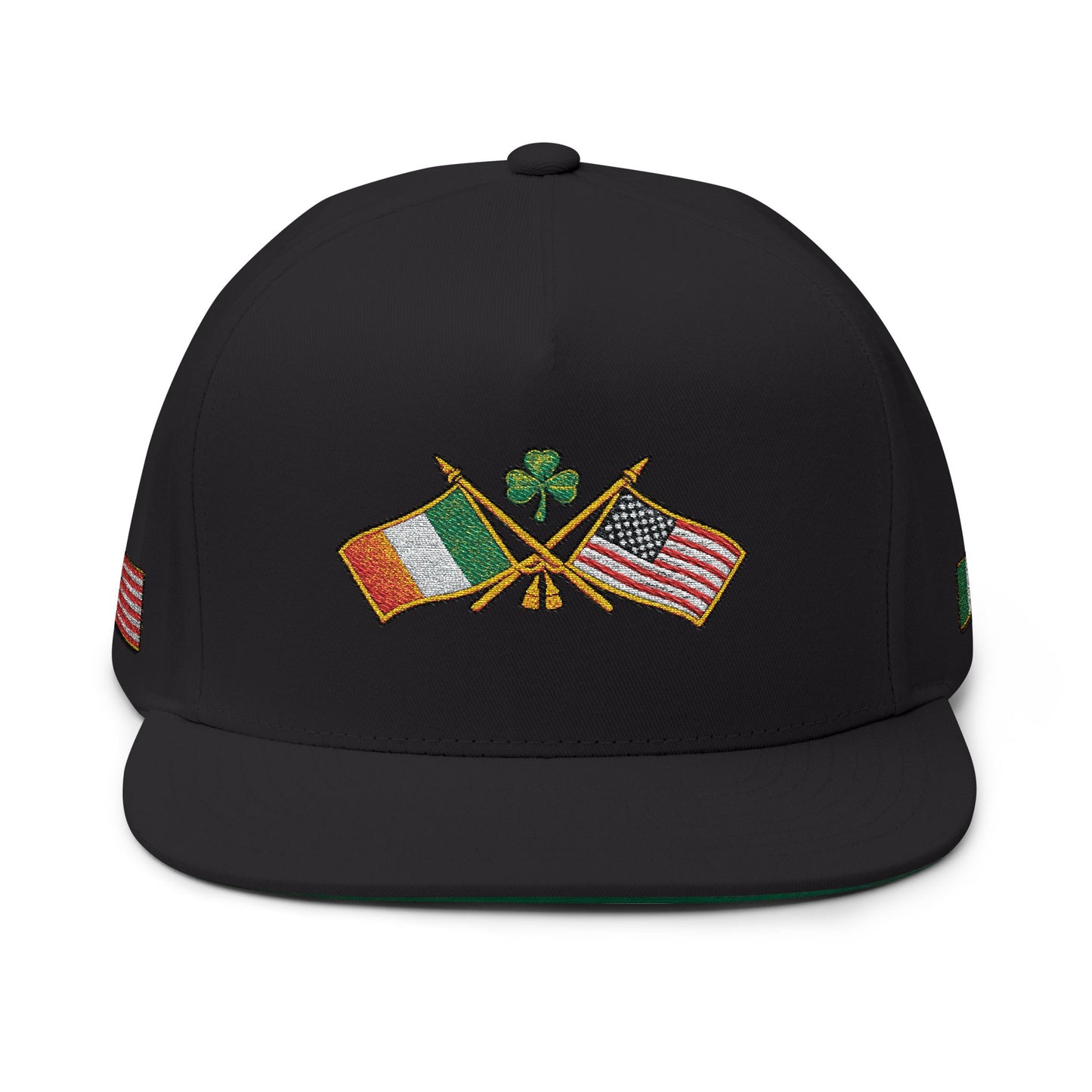 Irish American Flag Crossed Flags Cap | Embroidered Flat Bill Cap