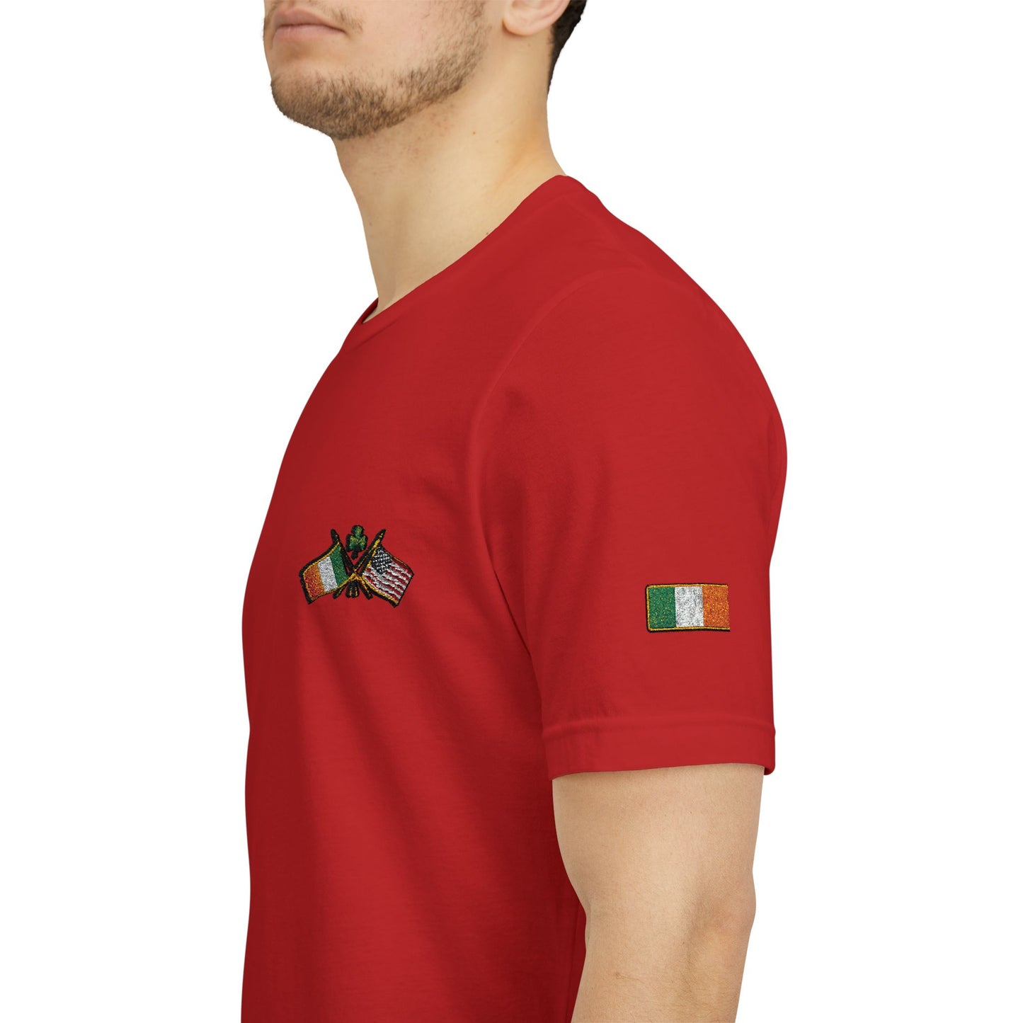 Irish American Pride T-Shirt | Small Chest & Sleeve Patch Design